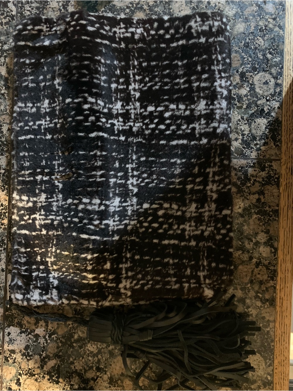 Simone Camille Black and White tweed large clutch with real leather tassel NEW